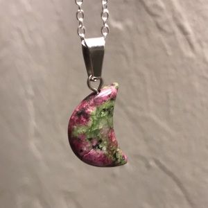 Invite Balance and Joy—Ruby Zoisite Moon Pendant